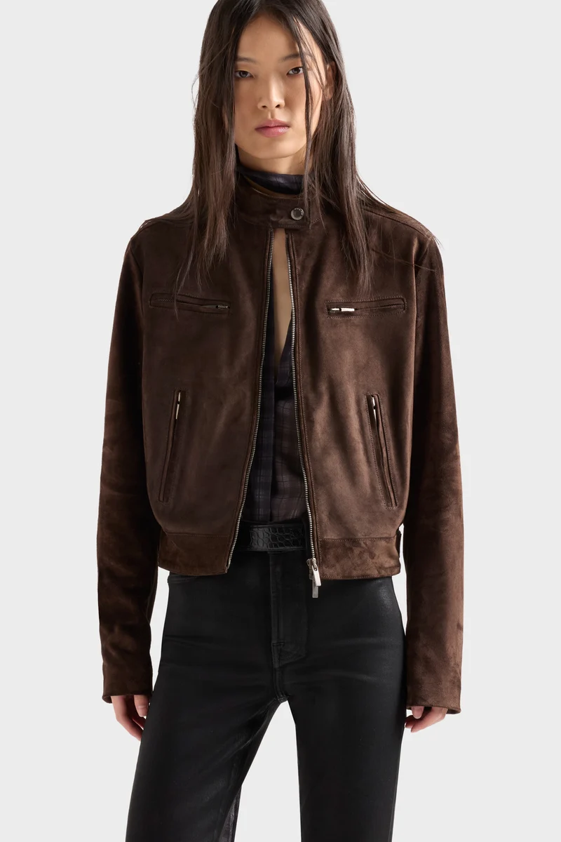 BIKER JACKET in Suede Coffee Bean