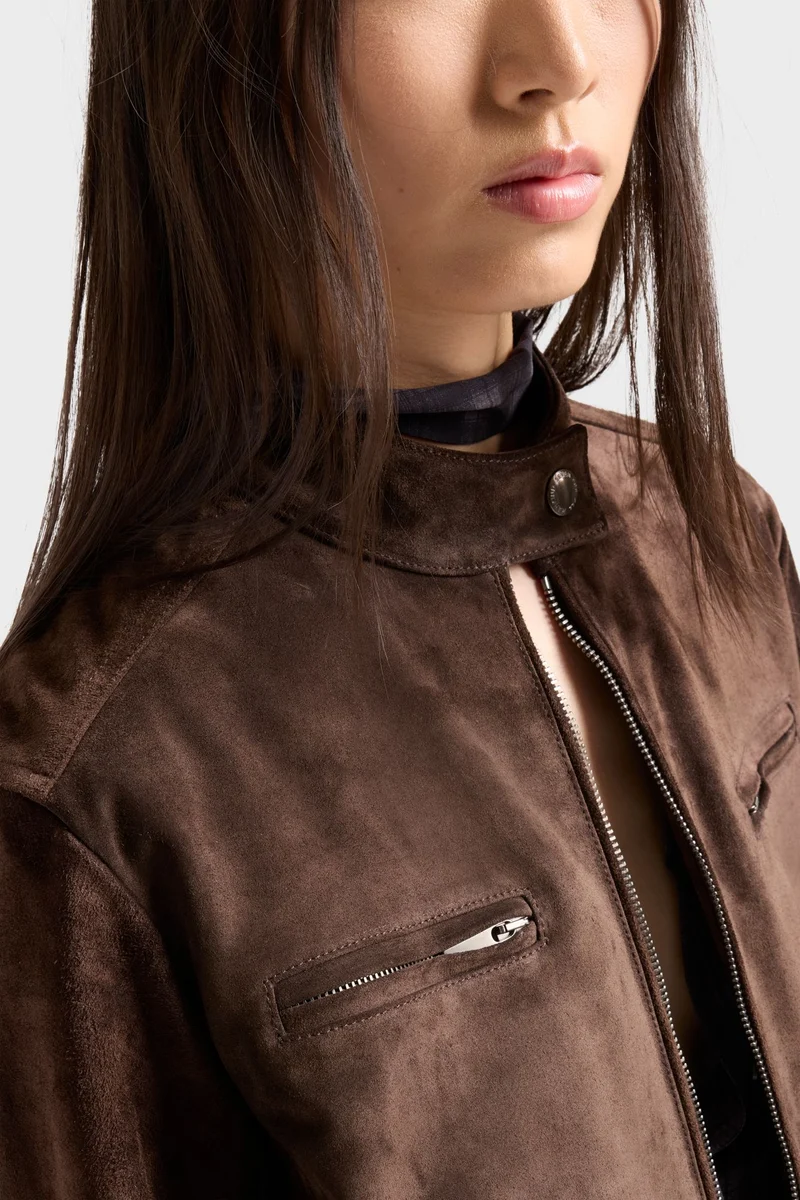 BIKER JACKET in Suede Coffee Bean