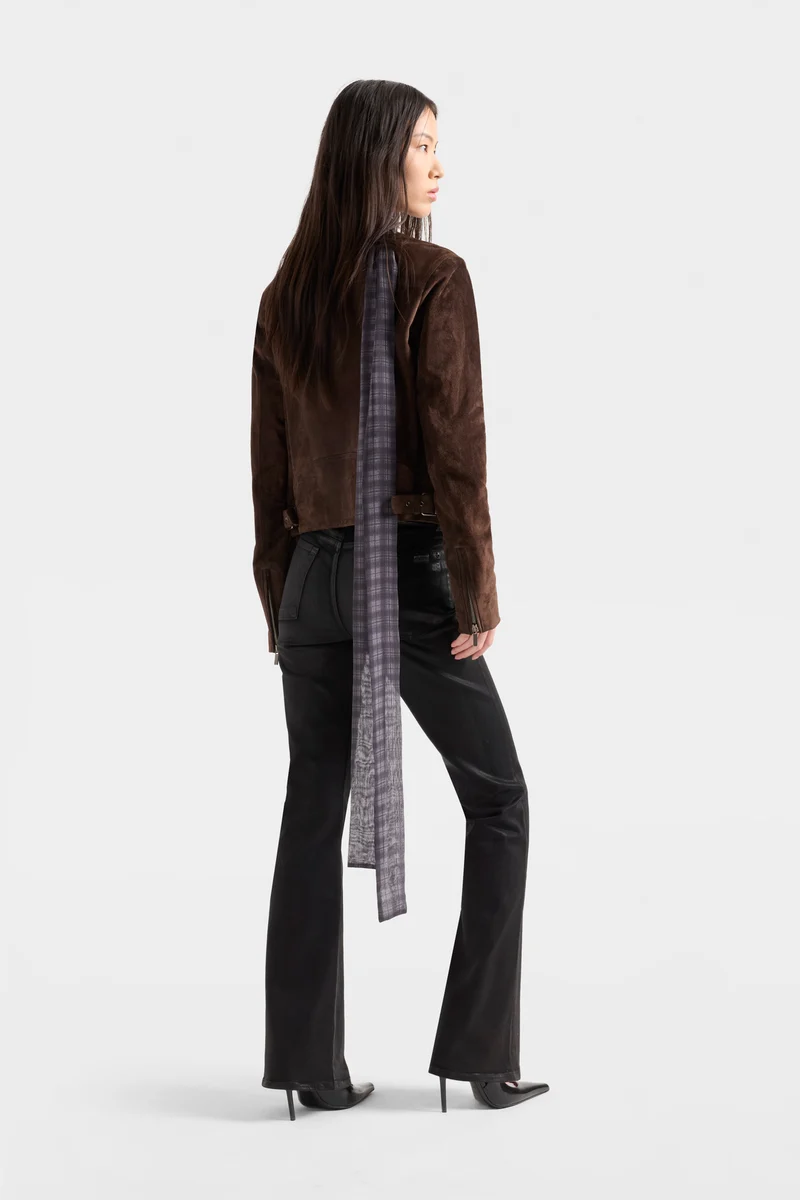BIKER JACKET in Suede Coffee Bean