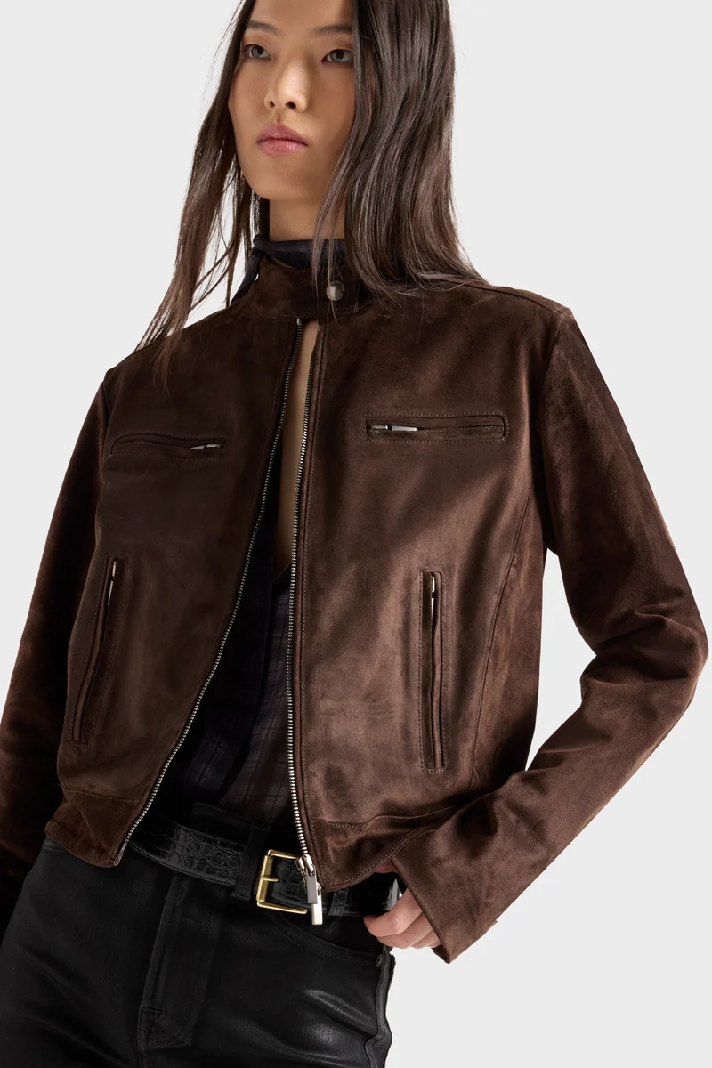 BIKER JACKET in Suede Coffee Bean