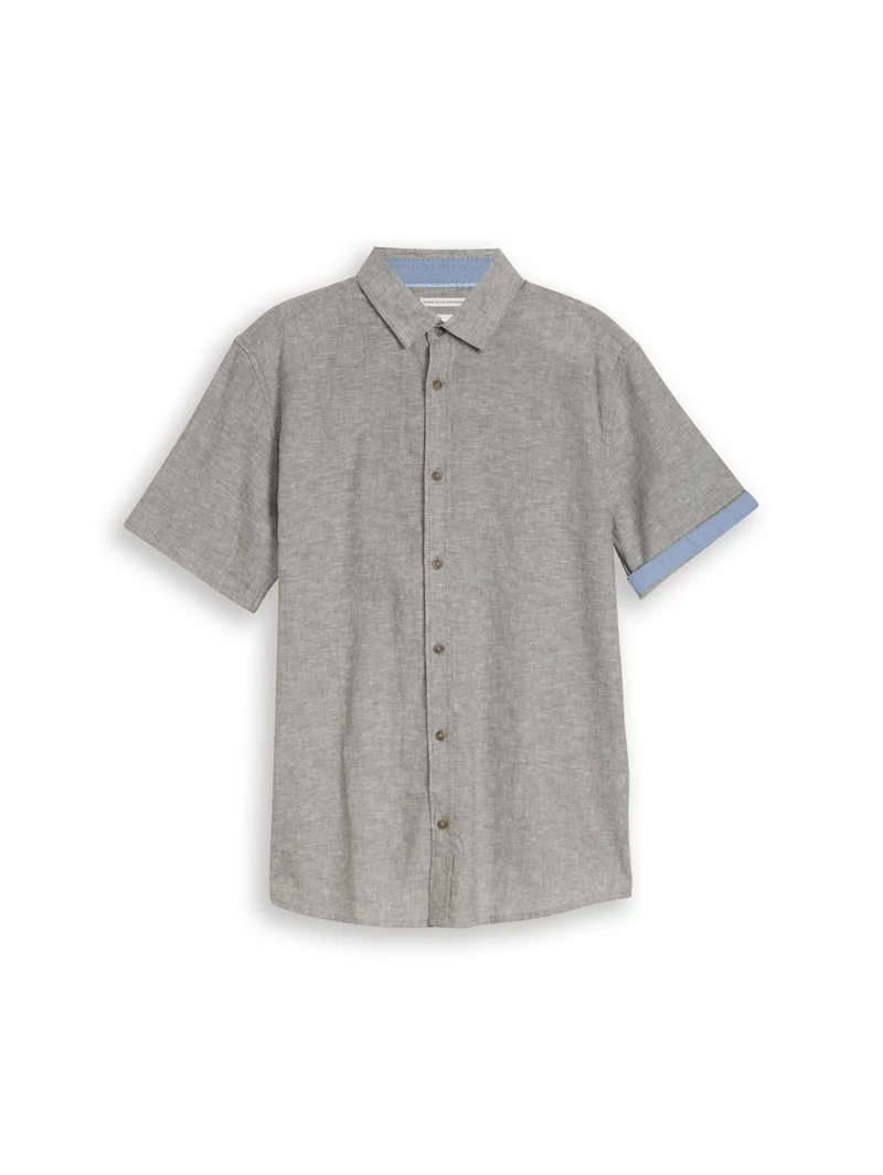 cotton linen shirt, faded leaf green chambray