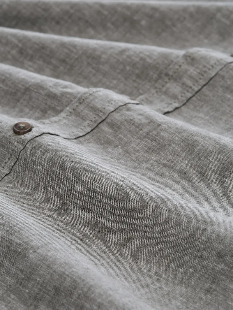 cotton linen shirt, faded leaf green chambray