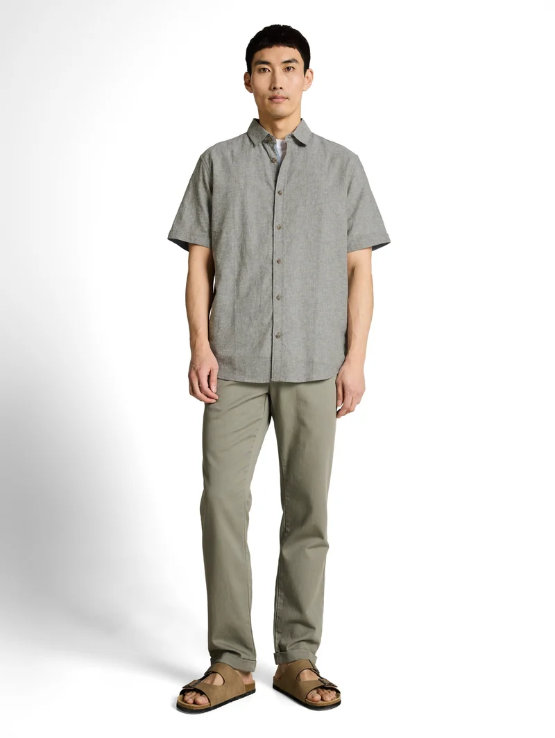 cotton linen shirt, faded leaf green chambray