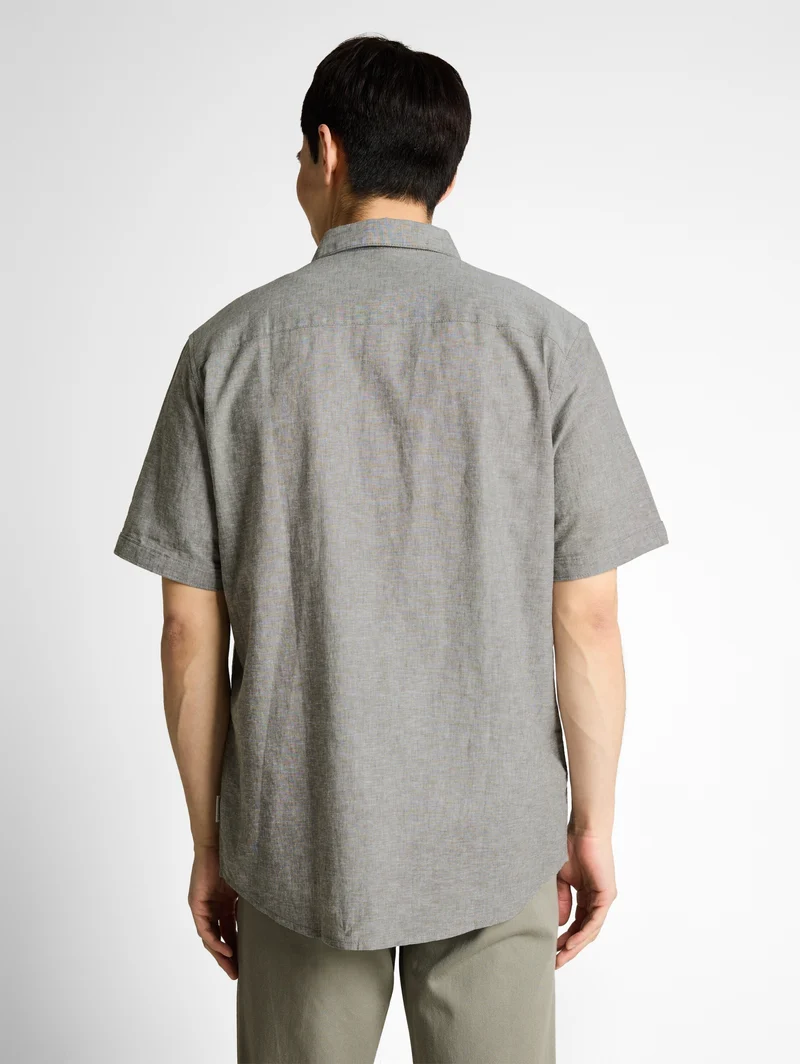 cotton linen shirt, faded leaf green chambray