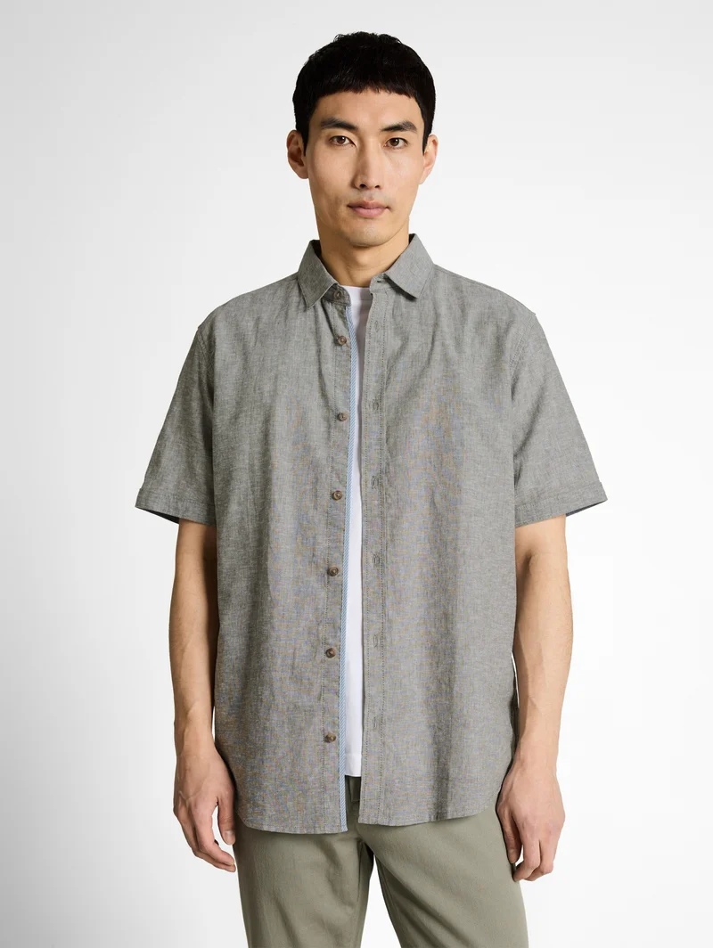 cotton linen shirt, faded leaf green chambray