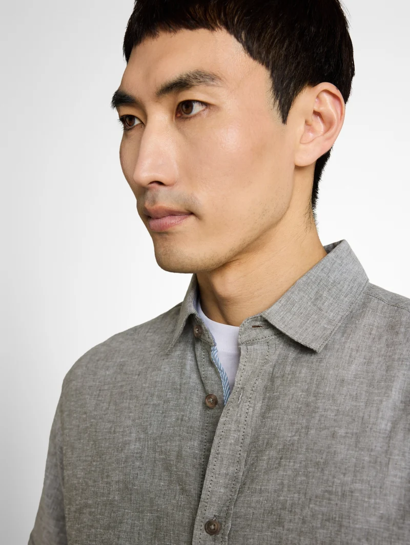 cotton linen shirt, faded leaf green chambray