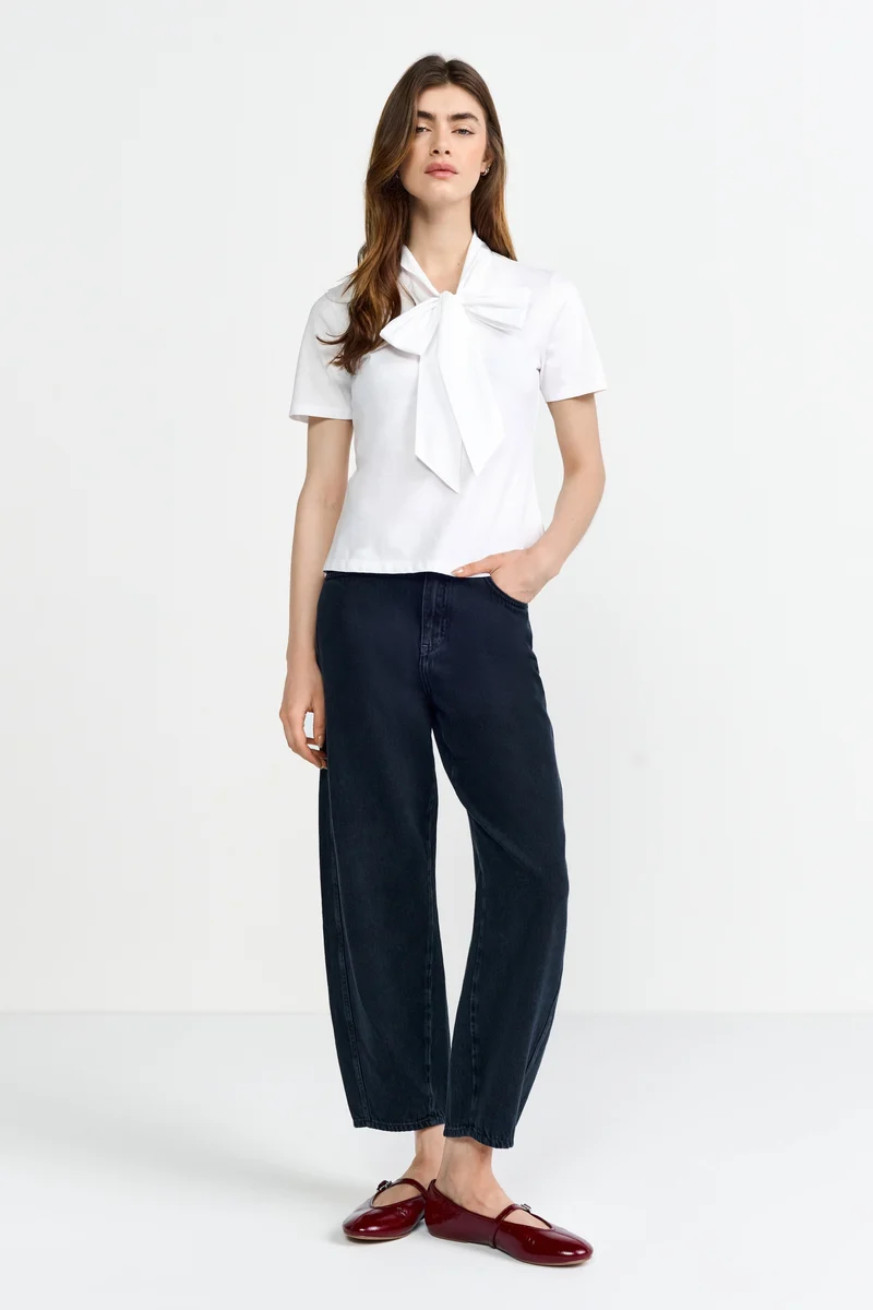 Mat Mix T-Shirt with Bow, white