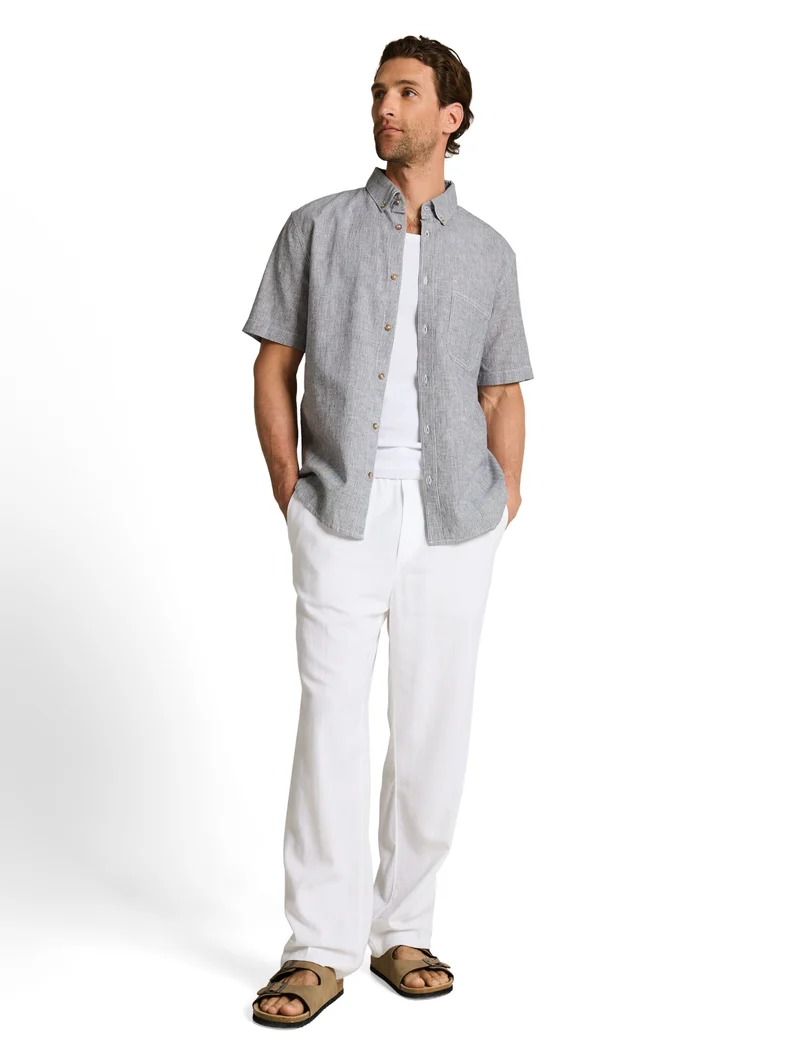 cotton linen shirt, navy white small stripe