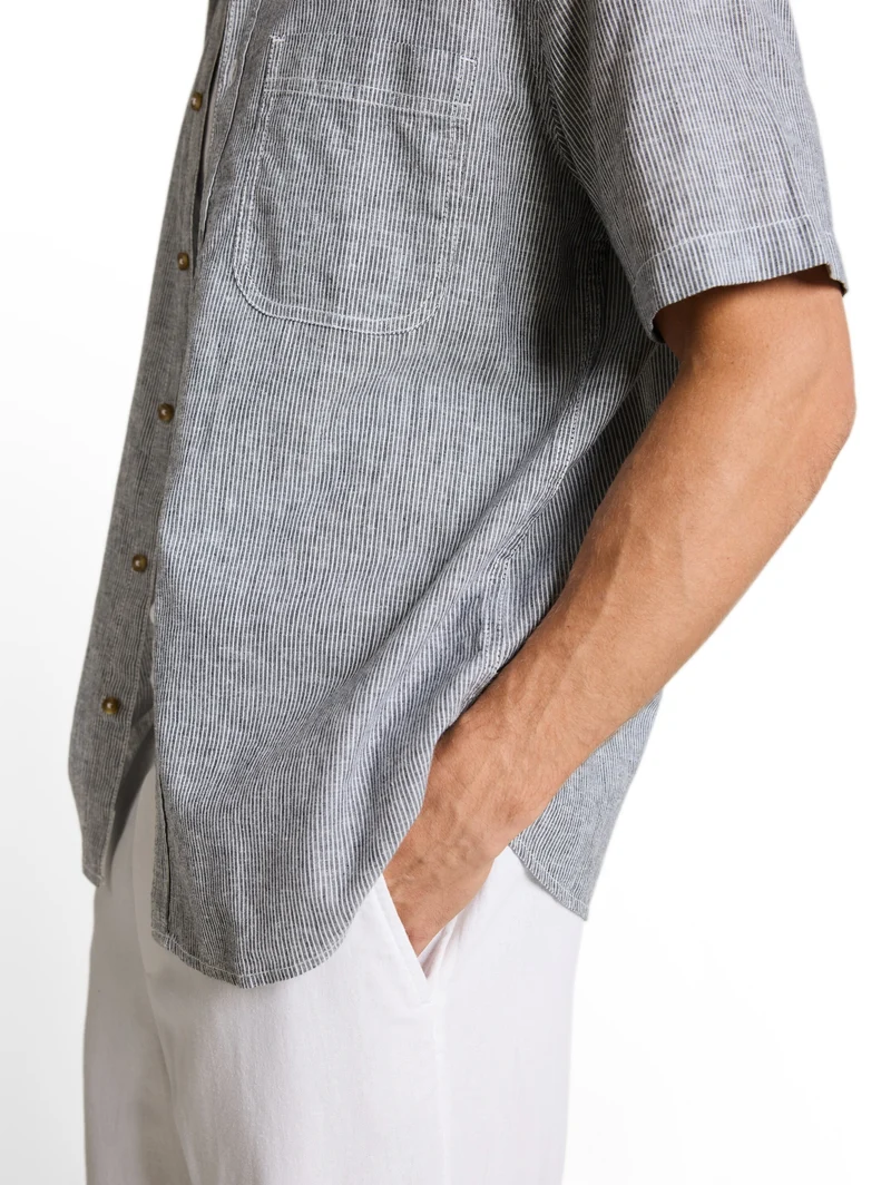 cotton linen shirt, navy white small stripe