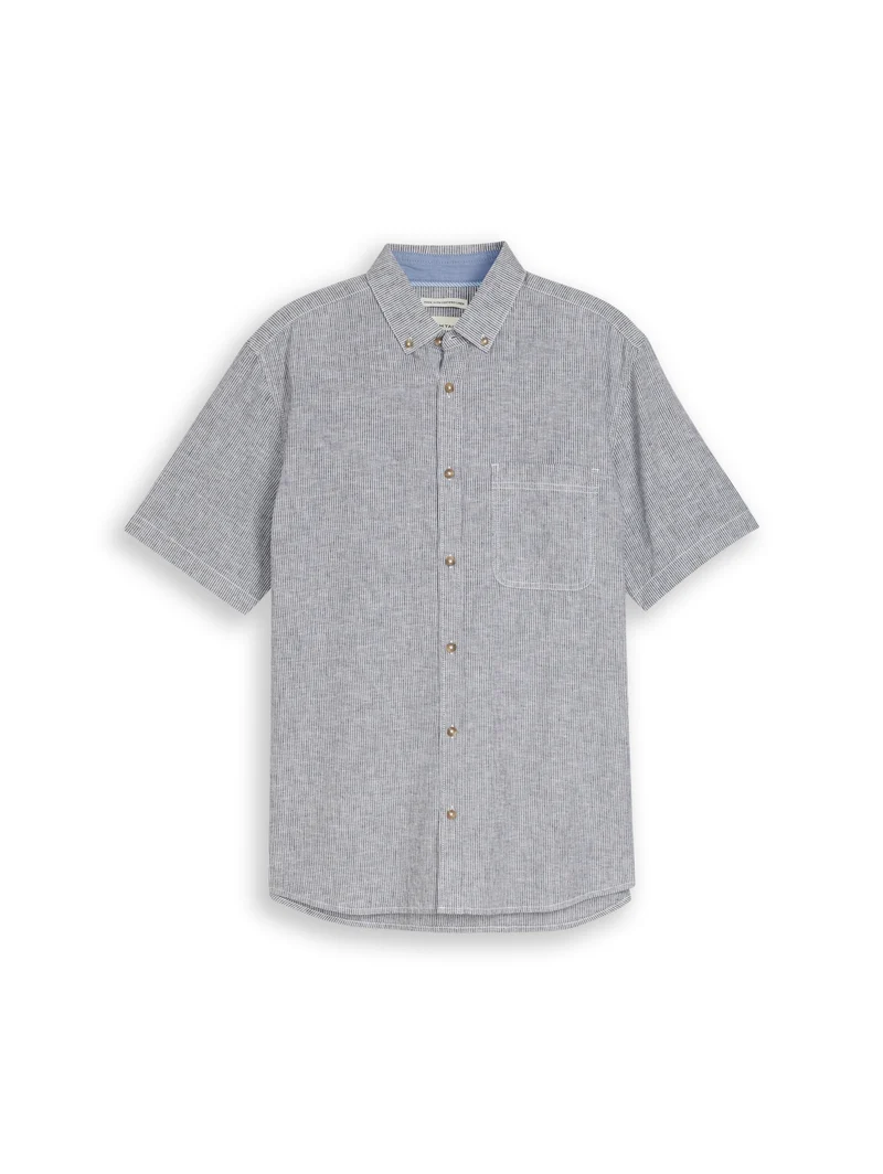cotton linen shirt, navy white small stripe