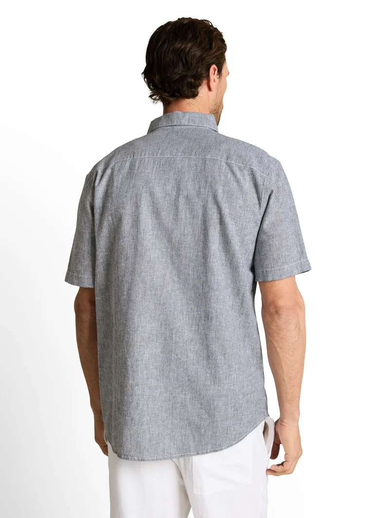 cotton linen shirt, navy white small stripe