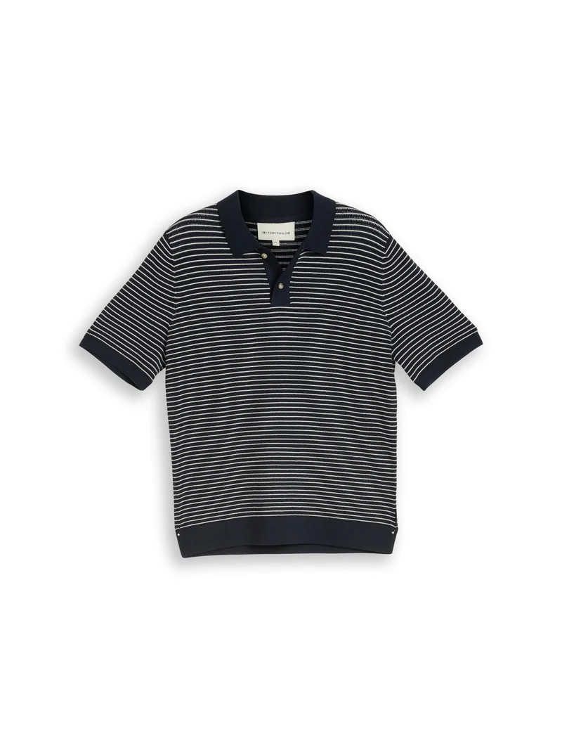 structured stripe knit polo, navy offwhite stripe