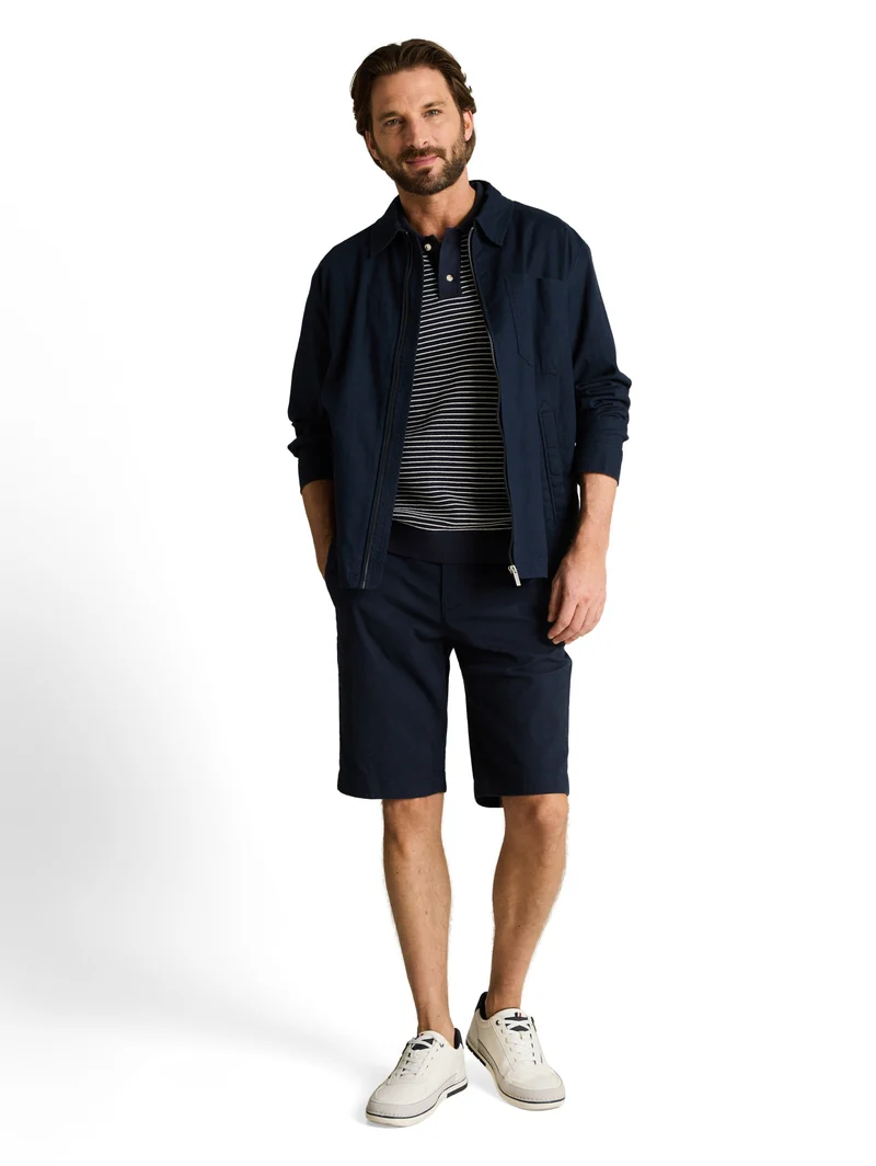 structured stripe knit polo, navy offwhite stripe