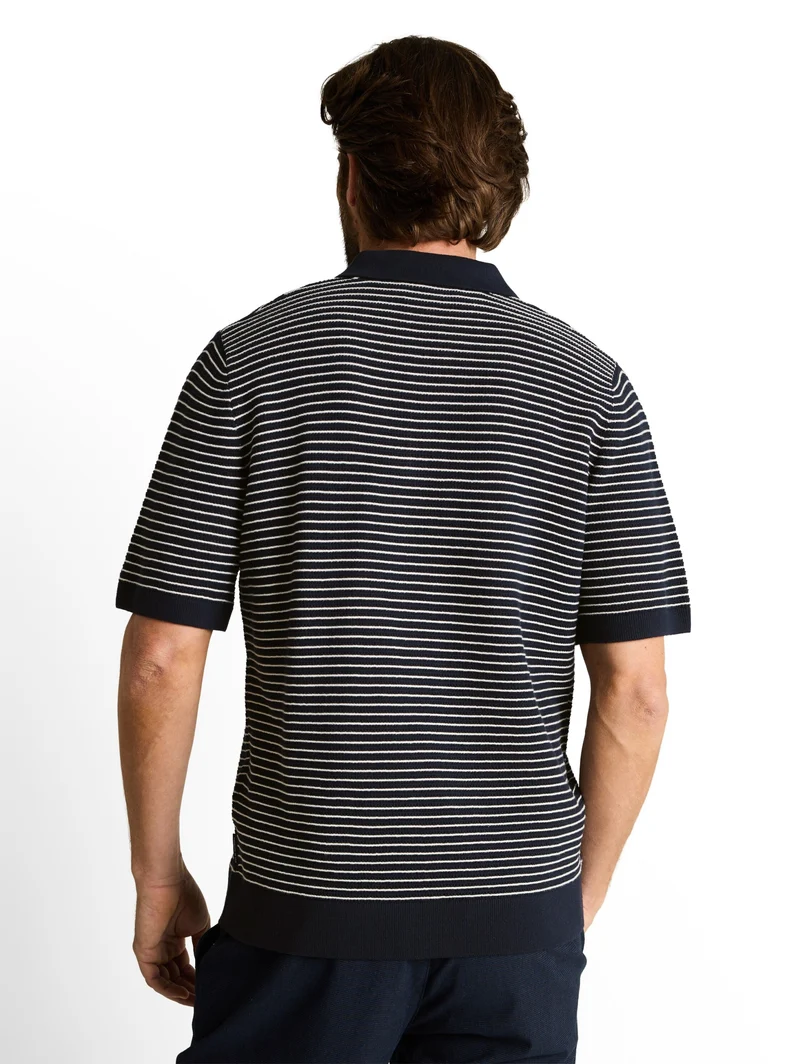 structured stripe knit polo, navy offwhite stripe