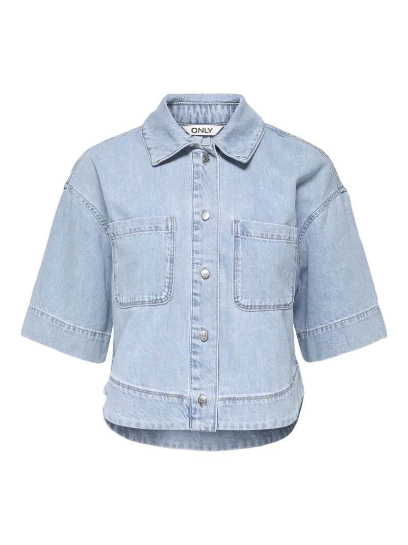 ONLCLEO LIFE SS CROP DNM SHIRT PIM, Light Blue Denim