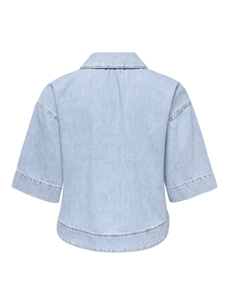 ONLCLEO LIFE SS CROP DNM SHIRT PIM, Light Blue Denim