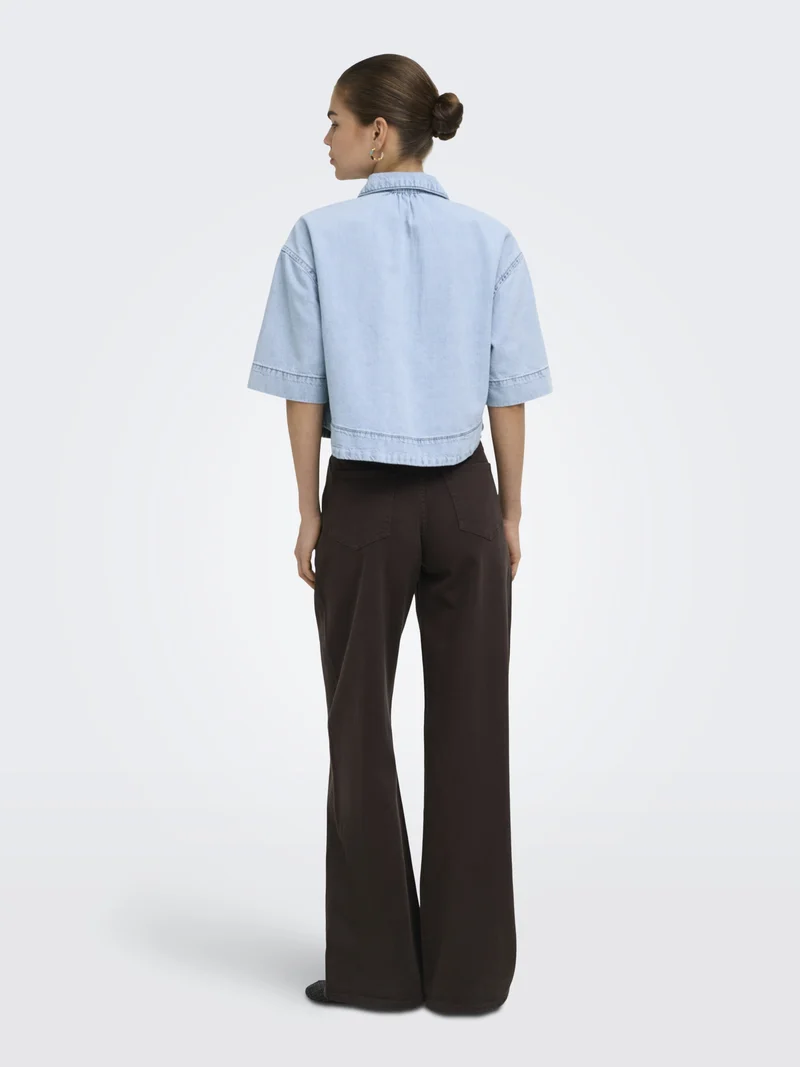 ONLCLEO LIFE SS CROP DNM SHIRT PIM, Light Blue Denim