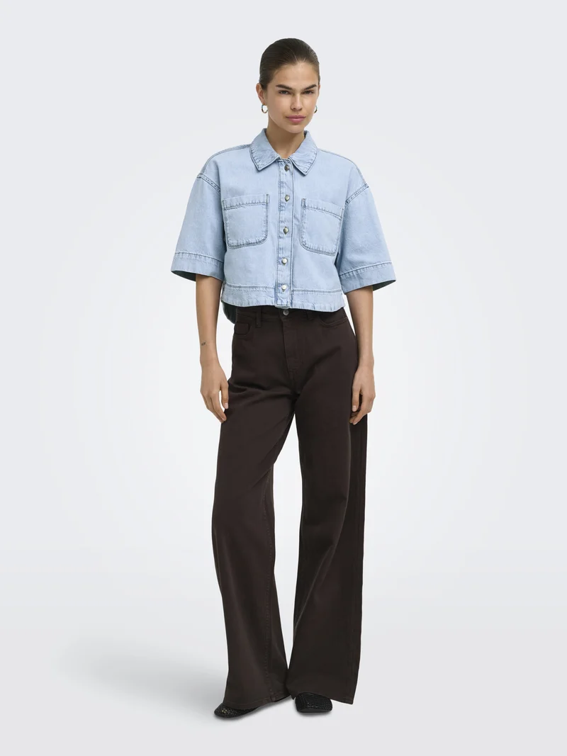 ONLCLEO LIFE SS CROP DNM SHIRT PIM, Light Blue Denim