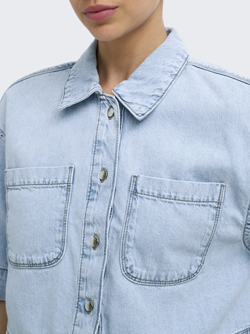 ONLCLEO LIFE SS CROP DNM SHIRT PIM, Light Blue Denim