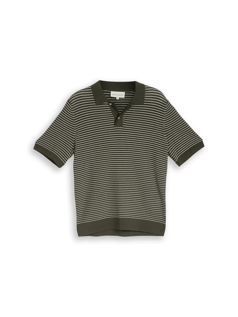 structured stripe knit polo, leaf green offwhite stripe
