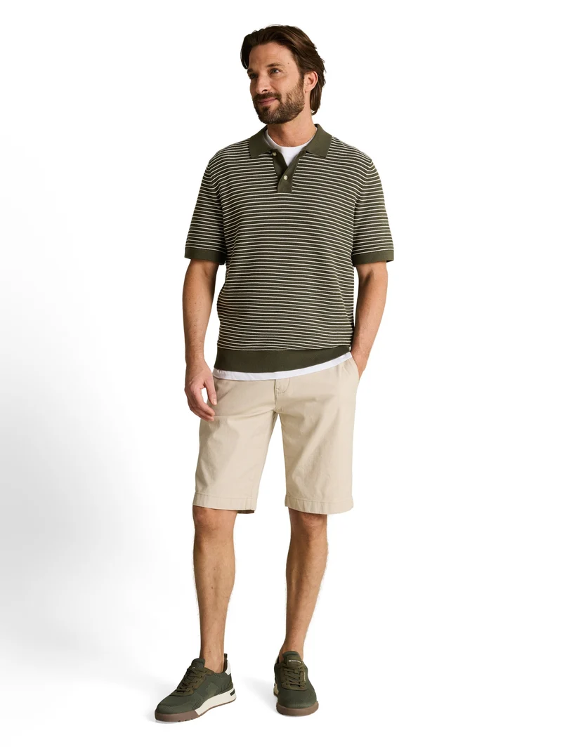 structured stripe knit polo, leaf green offwhite stripe