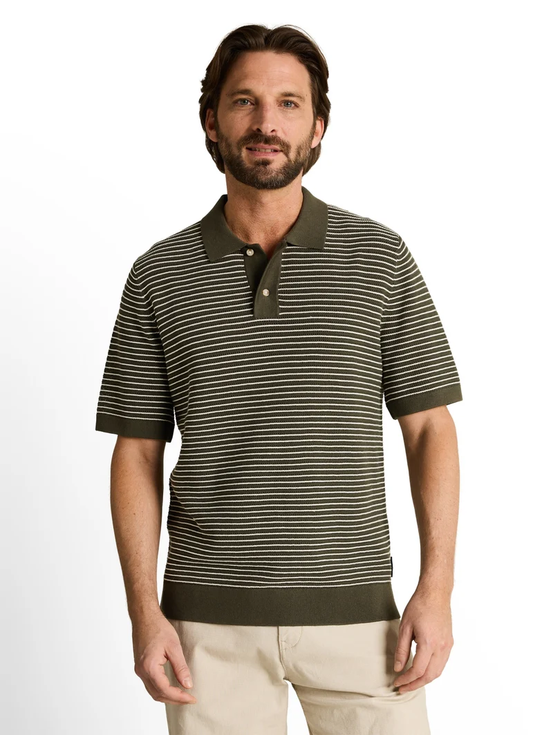 structured stripe knit polo, leaf green offwhite stripe