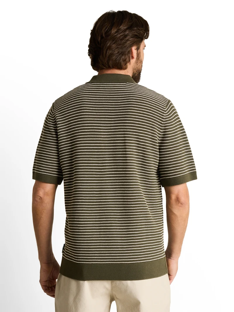 structured stripe knit polo, leaf green offwhite stripe