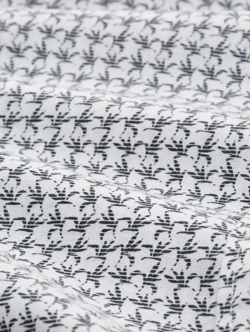 printed cotton linen shirt, white navy small leaf design