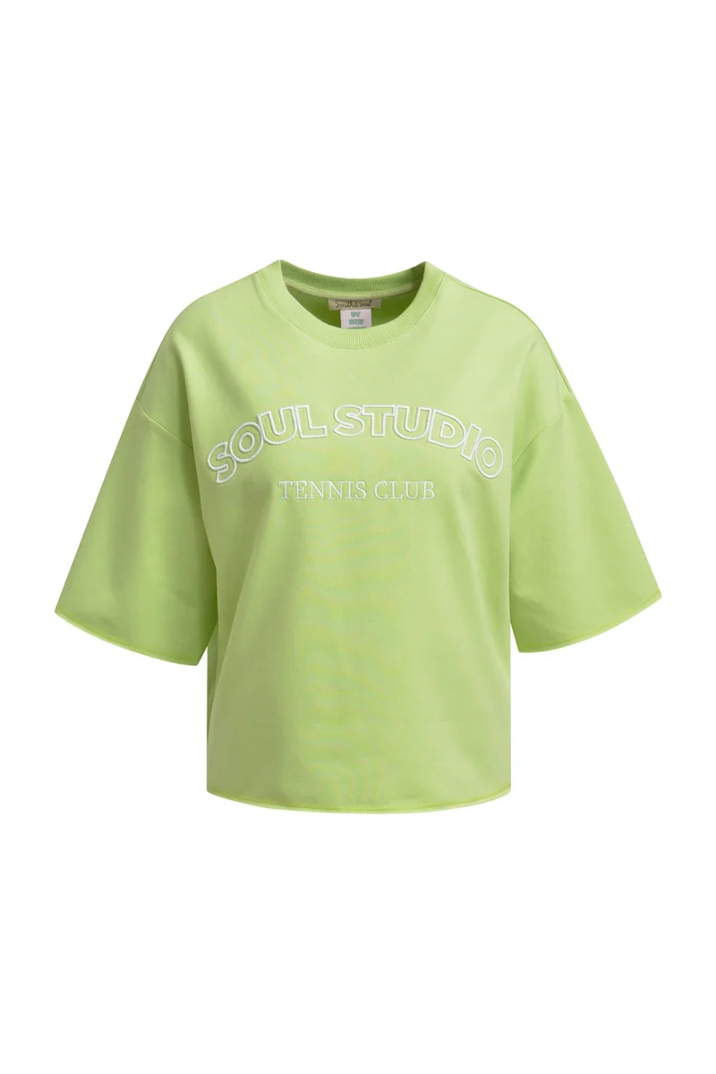 BOXY CROPPED COLLEGE SWEATSHIRT SHO, SPRING GREEN