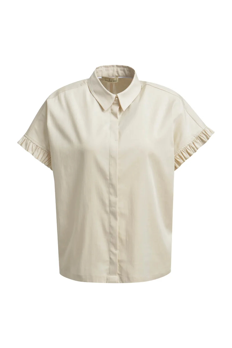 BLOUSE WITH RUFFLE SLV, BEIGE