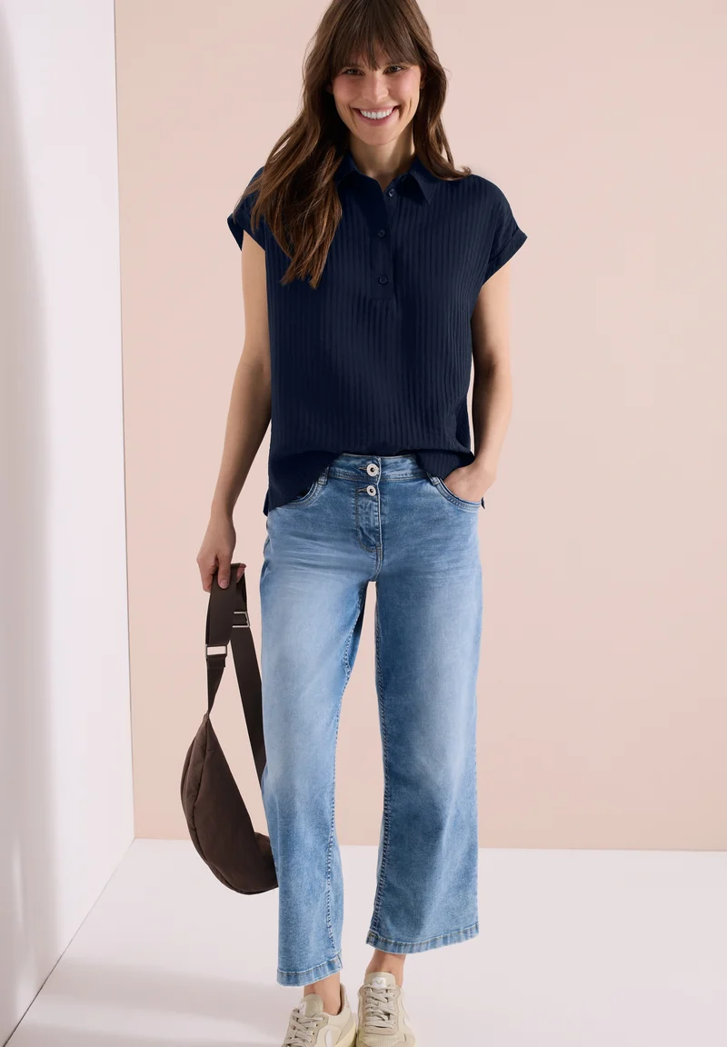 TOS Solid Collar Blouse, universal blue