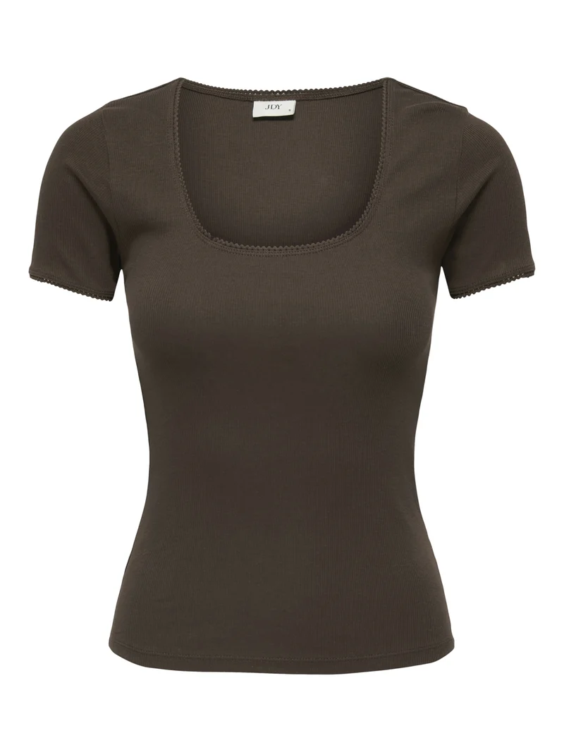 JDYLUCKY S/S O NECK DETAIL TOP JRS, Chicory Coffee