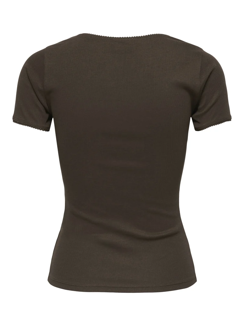 JDYLUCKY S/S O NECK DETAIL TOP JRS, Chicory Coffee