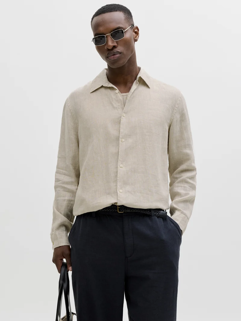 JPRBLALAWRENCE LINEN LS SHIRT SN, Silver Lining
