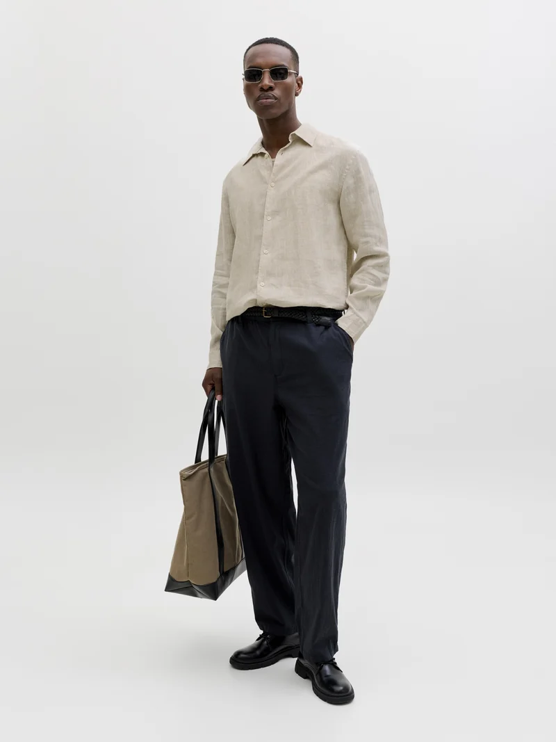 JPRBLALAWRENCE LINEN LS SHIRT SN, Silver Lining
