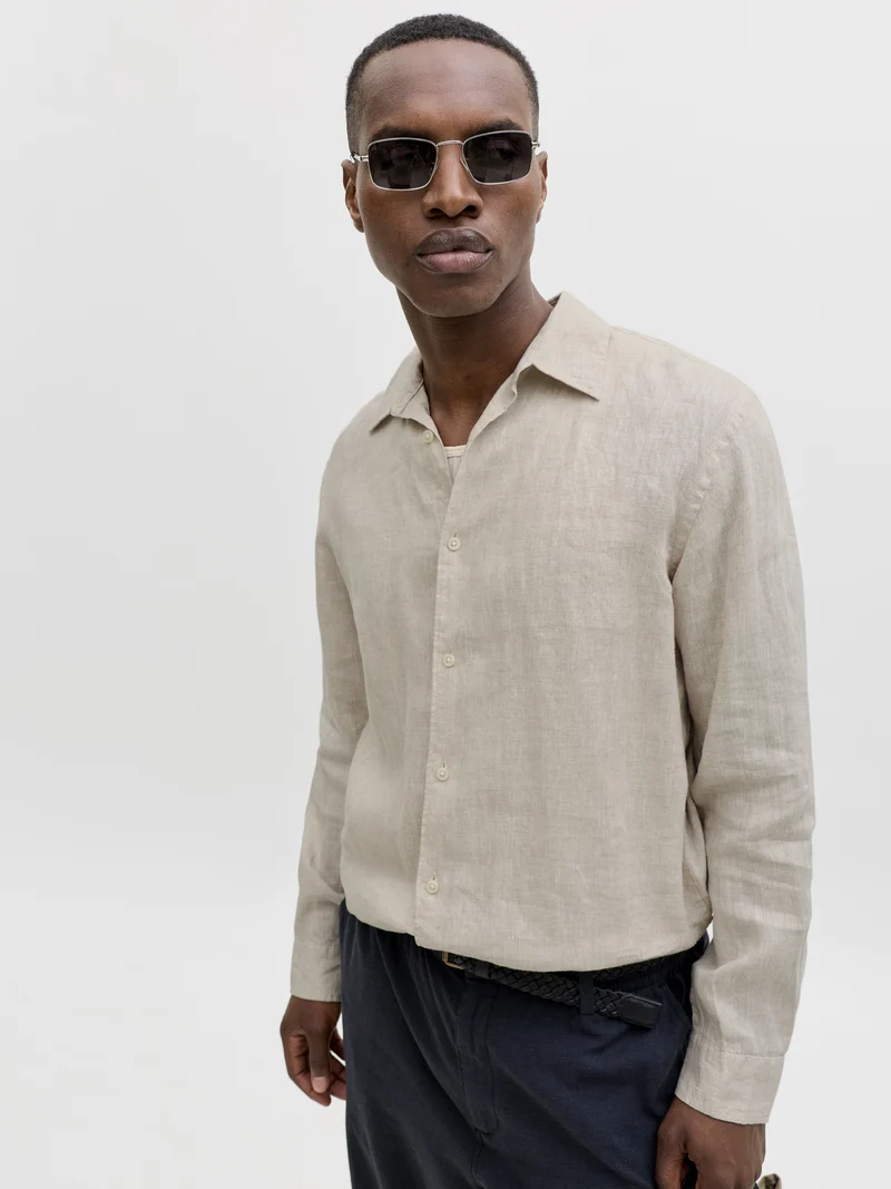 JPRBLALAWRENCE LINEN LS SHIRT SN, Silver Lining