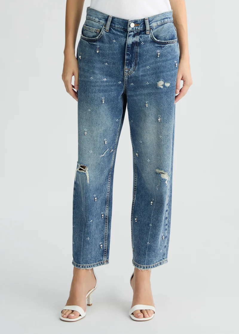 Straight-Leg Jeans with Rhinestones