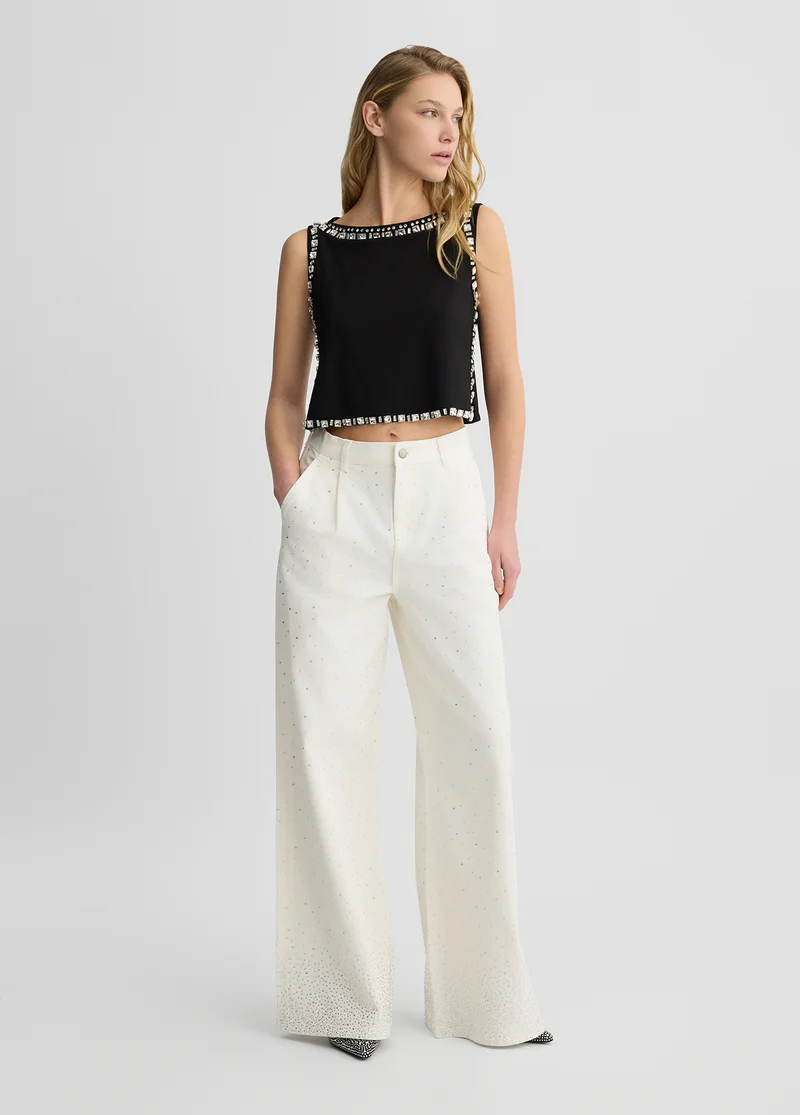 Flared jeans with rhinestones