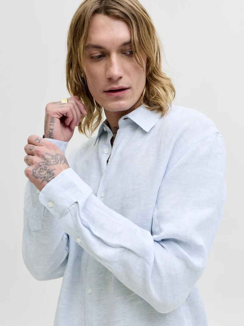 JPRBLALAWRENCE LINEN LS SHIRT SN, Chambray Blue