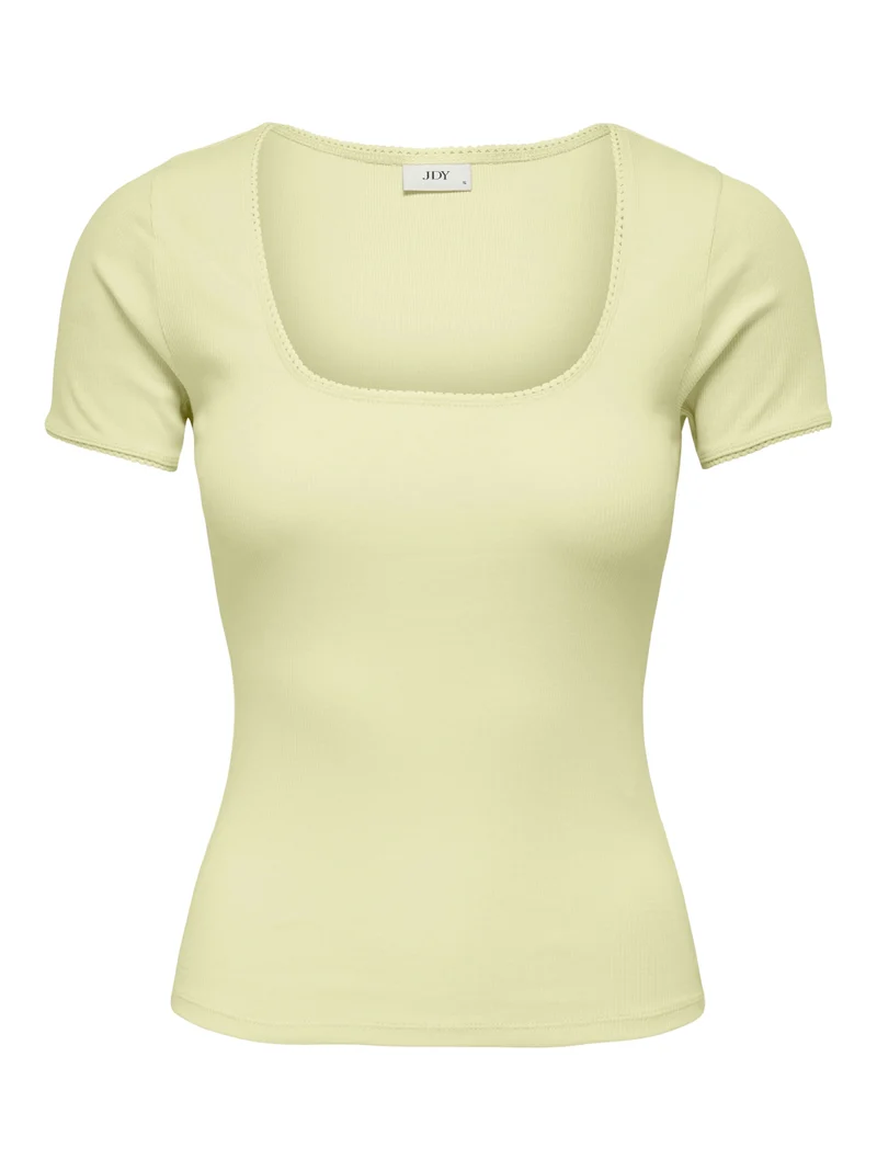 JDYLUCKY S/S O NECK DETAIL TOP JRS, Double Cream