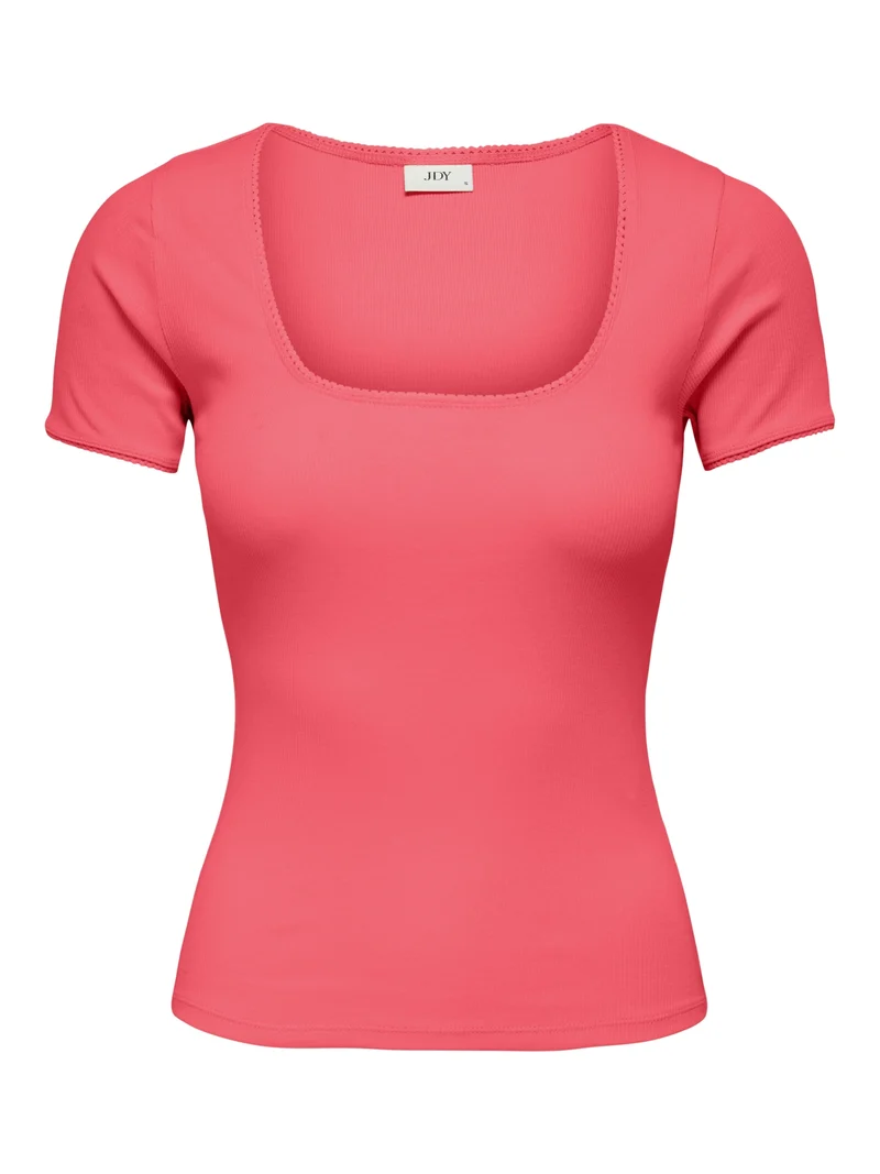 JDYLUCKY S/S O NECK DETAIL TOP JRS, Calypso Coral