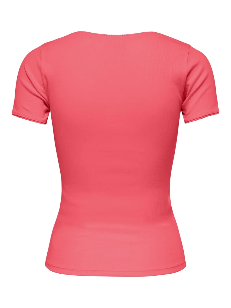 JDYLUCKY S/S O NECK DETAIL TOP JRS, Calypso Coral