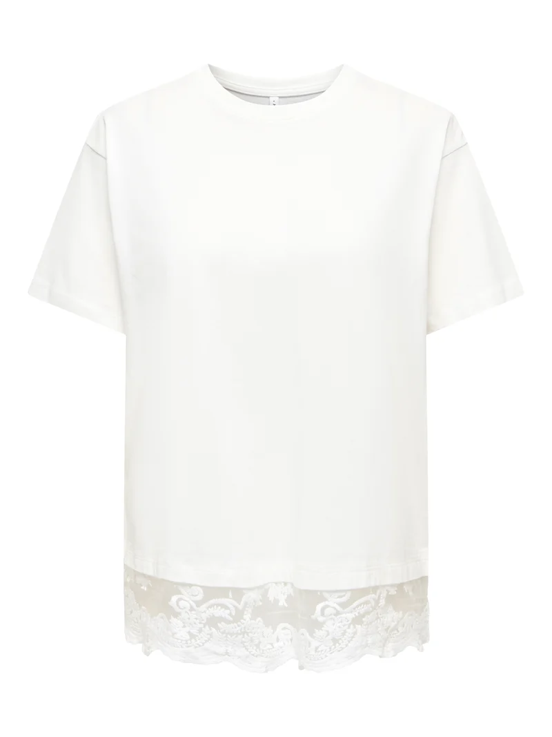 ONLVIVVI S/S LACE BOTTOM TOP JRS NO, Cloud Dancer/Cloud dancer lace