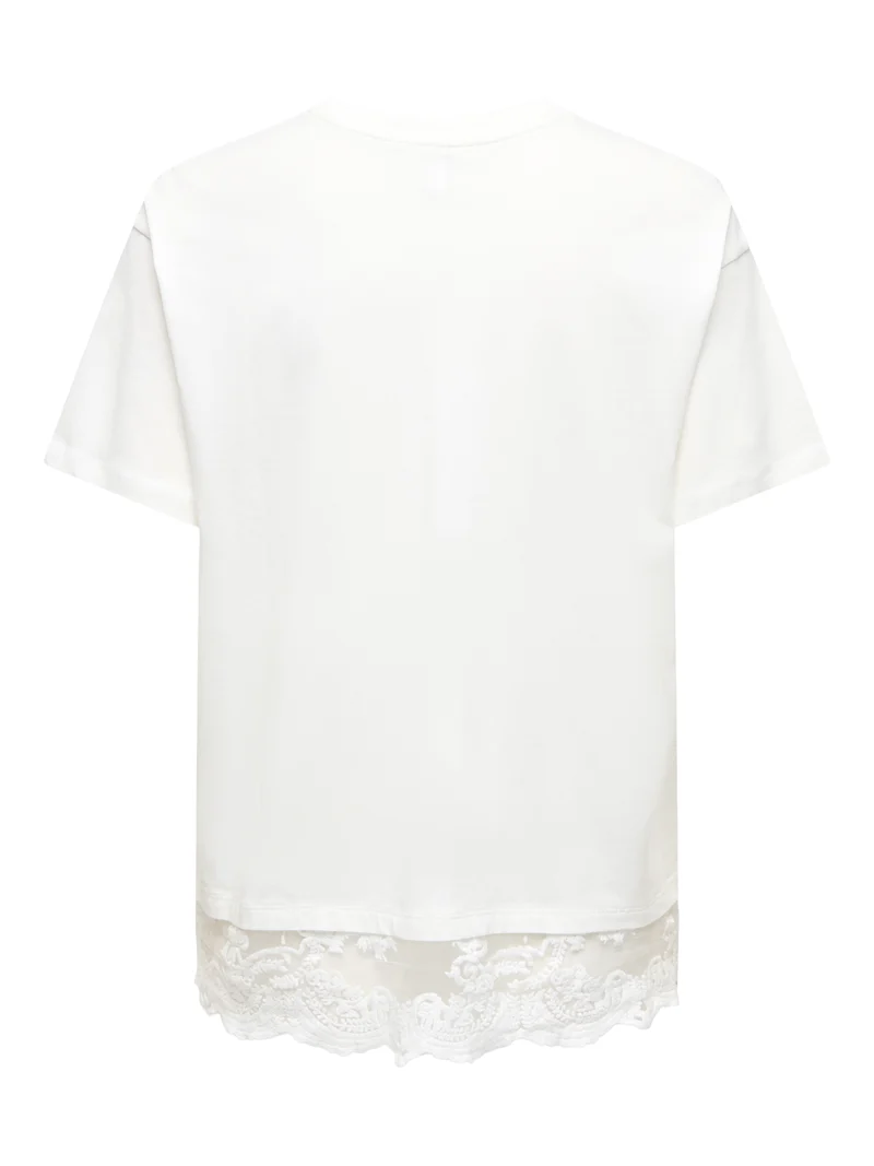 ONLVIVVI S/S LACE BOTTOM TOP JRS NO, Cloud Dancer/Cloud dancer lace