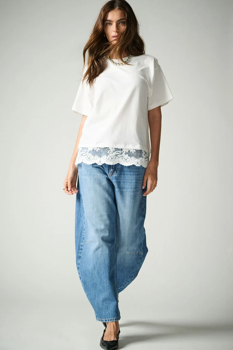 ONLVIVVI S/S LACE BOTTOM TOP JRS NO, Cloud Dancer/Cloud dancer lace