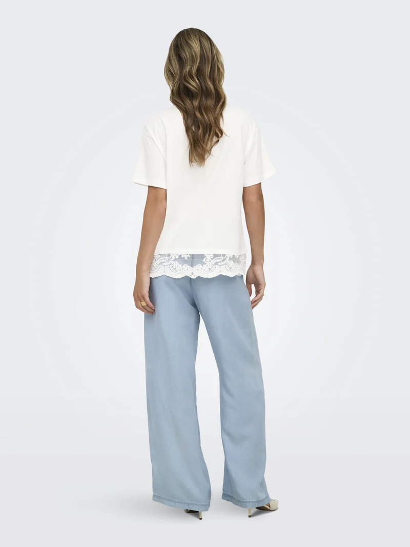 ONLVIVVI S/S LACE BOTTOM TOP JRS NO, Cloud Dancer/Cloud dancer lace