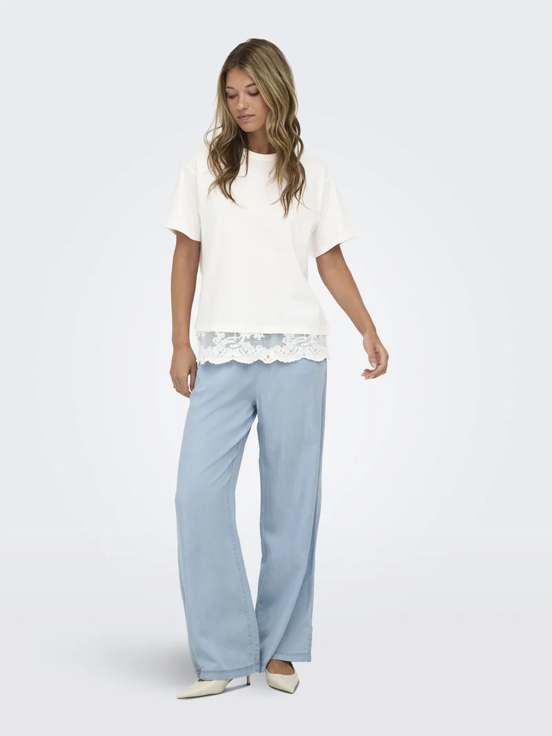 ONLVIVVI S/S LACE BOTTOM TOP JRS NO, Cloud Dancer/Cloud dancer lace
