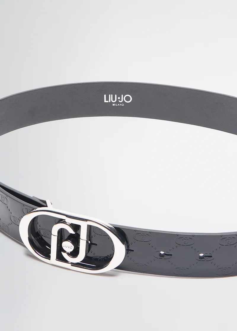 Leather belt with logo
