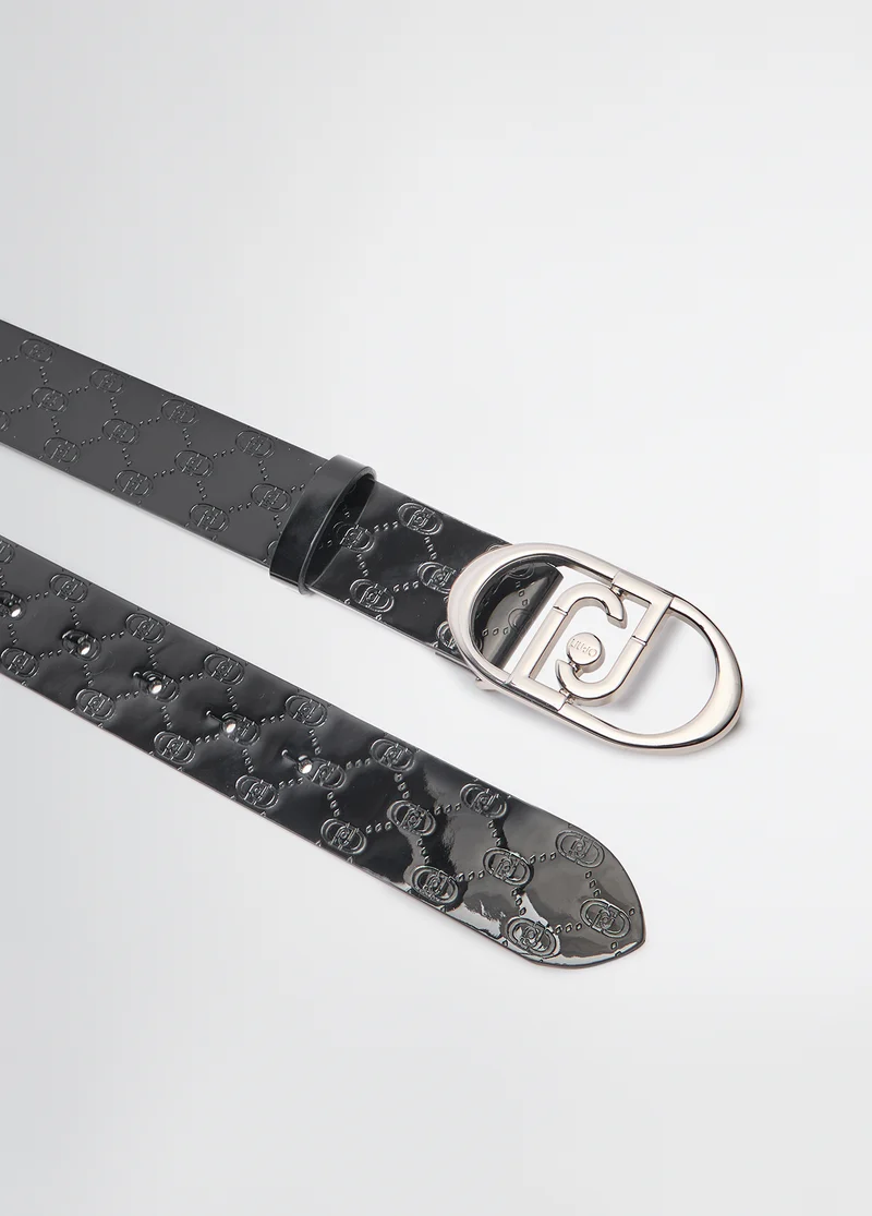 Leather belt with logo
