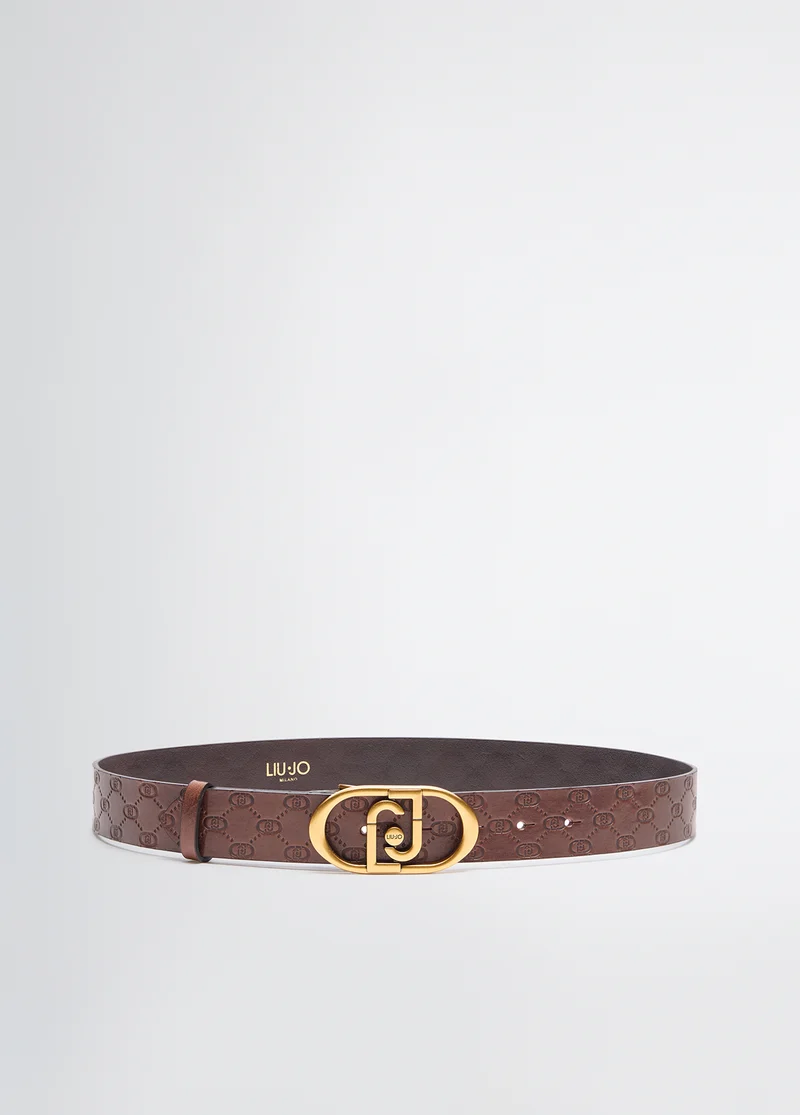 Leather belt with logo